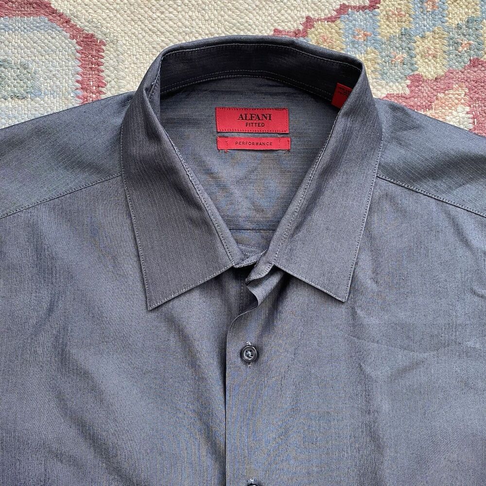 Alfani Performance Dress Shirt Dark Gray Fitted Easy Care Medium 15.5 32/33